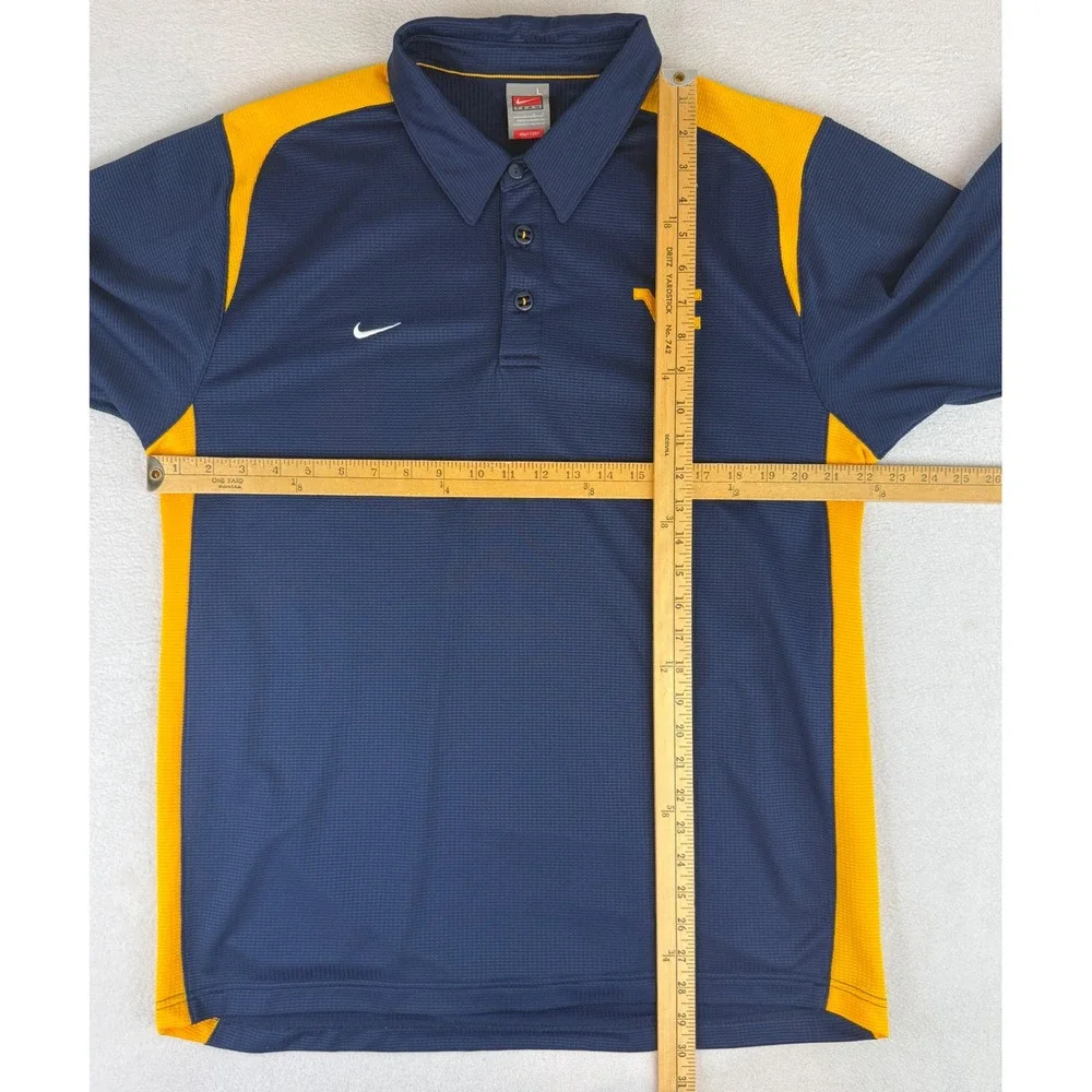 Nike Polo Shirt Mens Large Blue‎ Yellow West Virginia Mountaineers WVU Fit Dry